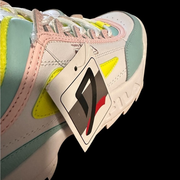 New, Fila Disruptor II Premium (Big Kid) White/Safety Yellow/Blue, Size 6 - Picture 6 of 14